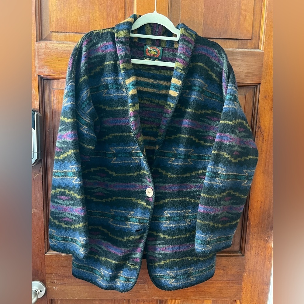 Vintage Alps Wool Cardigan Coat Jacket | Southwestern Aztec | Shawl Oversized M
